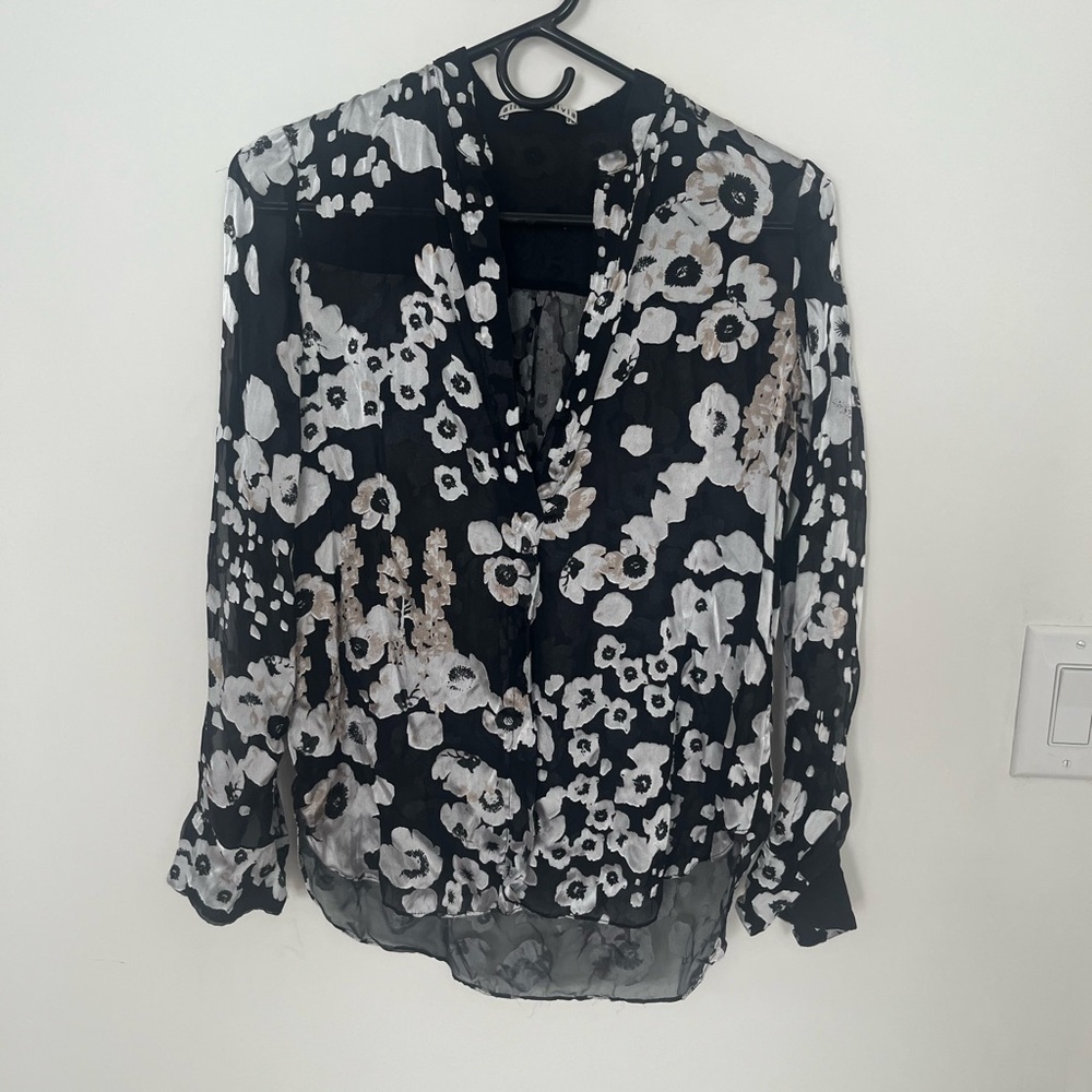 Alice + Olivia Black and White Floral Blouse